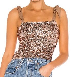 Free People Sequin Crop Top Hey Girl Camisole Rose Gold